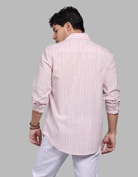 Pink Full Sleeve Linen Blend Stripe Shirt