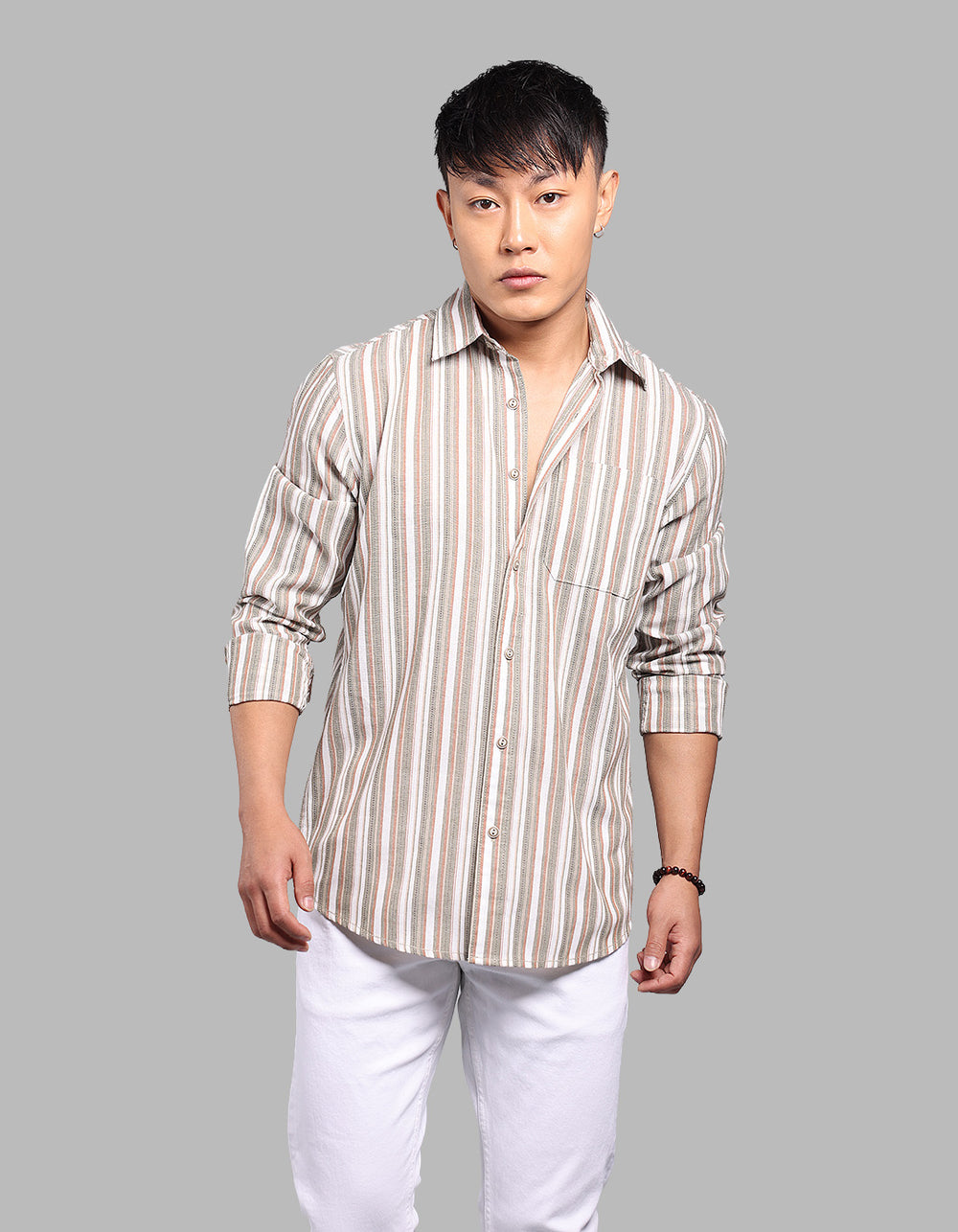 Lt Olive Full Sleeve Stripe Shirt