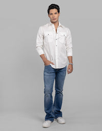 White Full Sleeve Stretch Solid Shirt