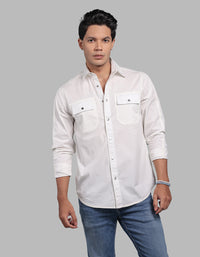 White Full Sleeve Stretch Solid Shirt