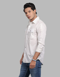 White Full Sleeve Stretch Solid Shirt