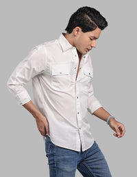 White Full Sleeve Stretch Solid Shirt