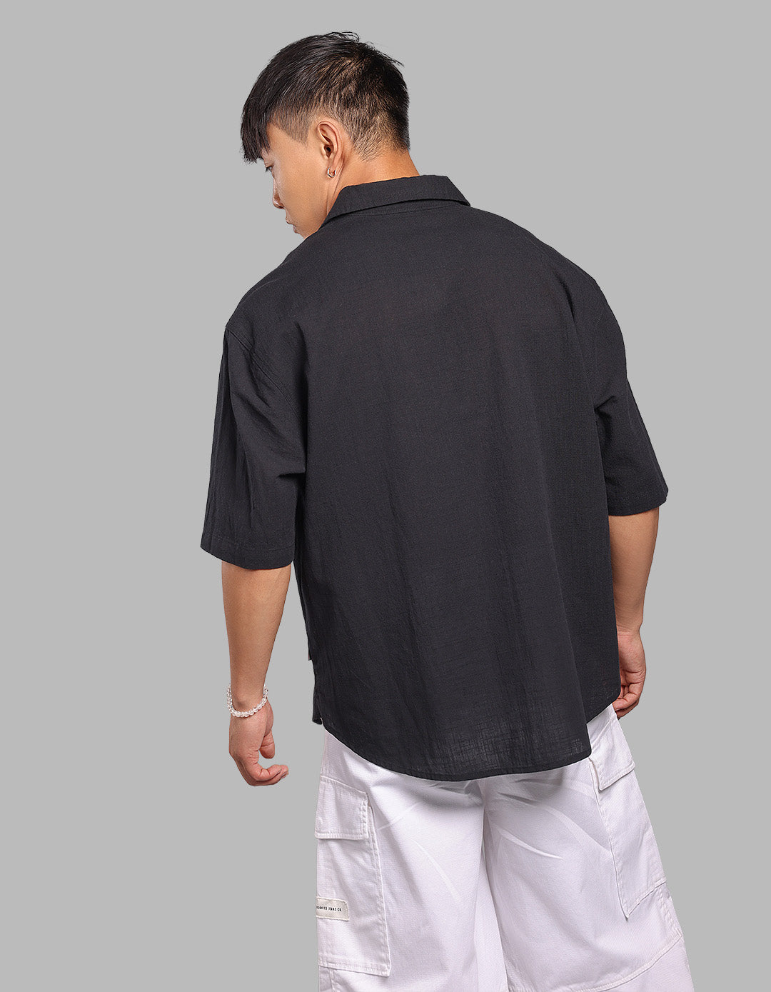 Black Half Sleeve Oversized Solid Shirt
