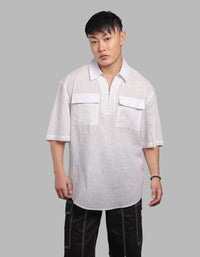 White Half Sleeve Oversized Solid Shirt