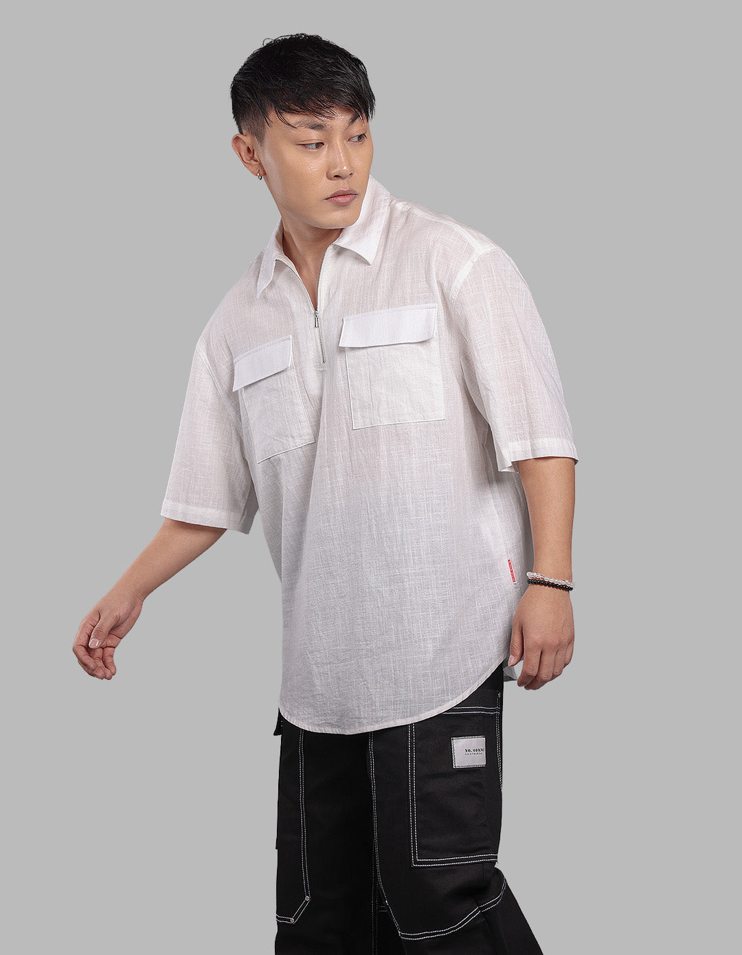 White Half Sleeve Oversized Solid Shirt