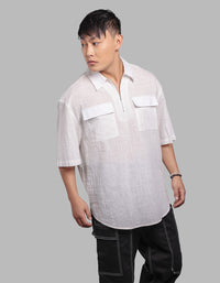 White Half Sleeve Oversized Solid Shirt