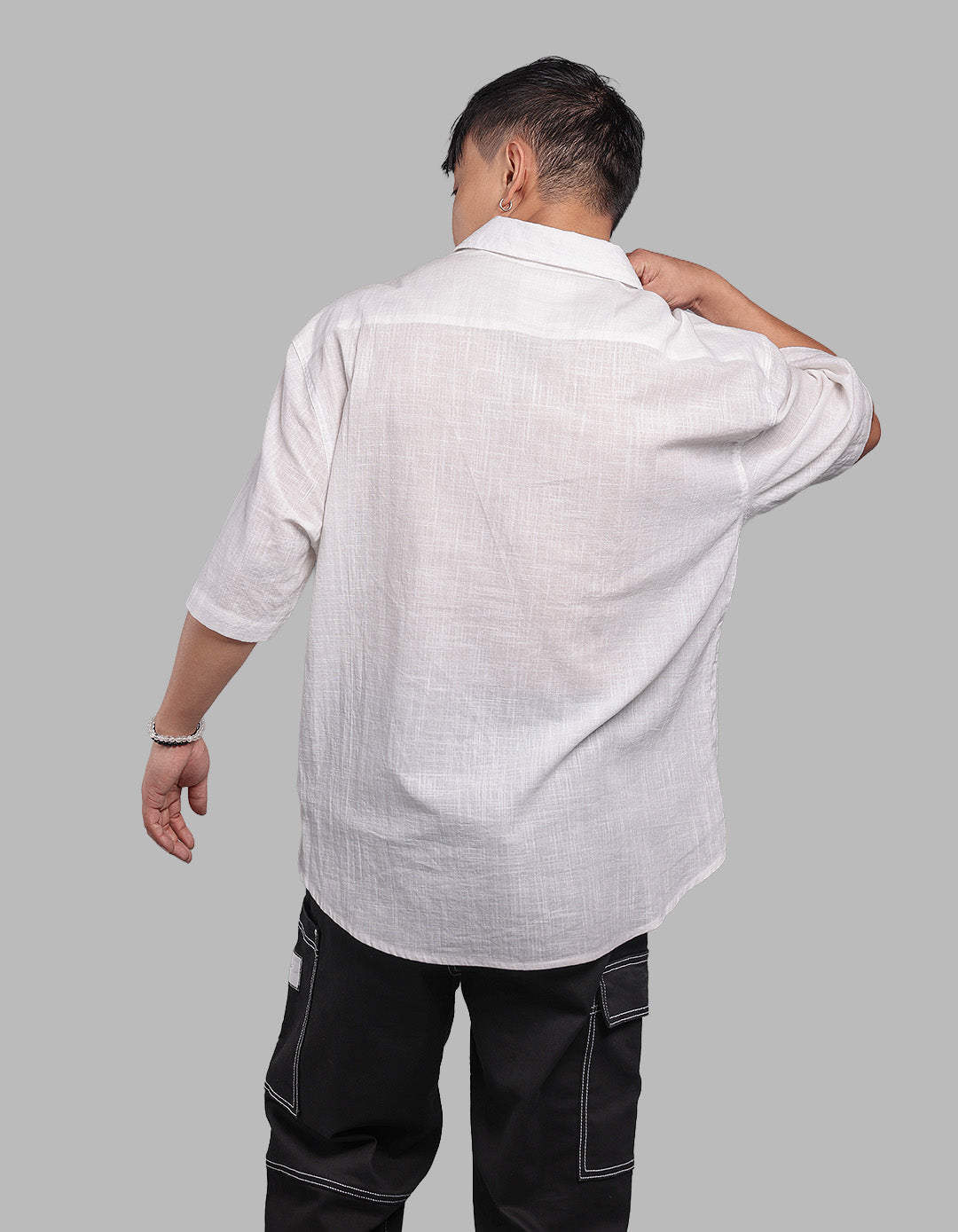 White Half Sleeve Oversized Solid Shirt