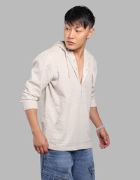 Stone 100% Cotton Full Sleeve Oversized Solid Shirt