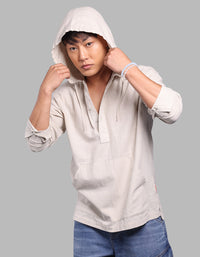 Stone 100% Cotton Full Sleeve Oversized Solid Shirt