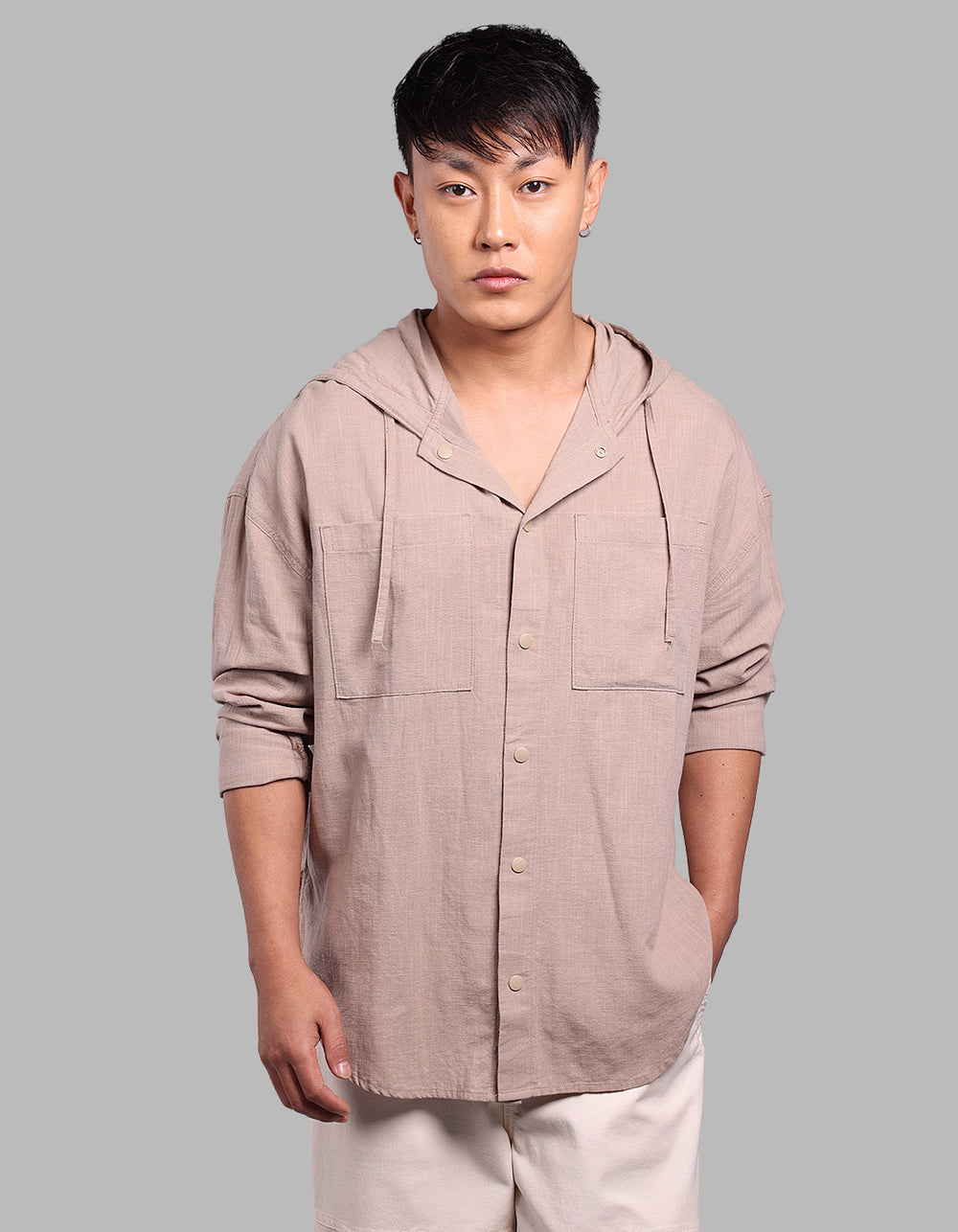 Sand 100% Cotton Full Sleeve Oversized Solid Shirt