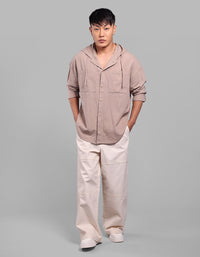 Sand 100% Cotton Full Sleeve Oversized Solid Shirt
