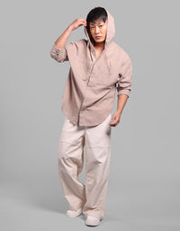 Sand 100% Cotton Full Sleeve Oversized Solid Shirt
