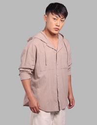 Sand 100% Cotton Full Sleeve Oversized Solid Shirt