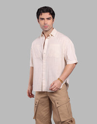 Lt Beige Half Sleeve Oversized Solid Shirt