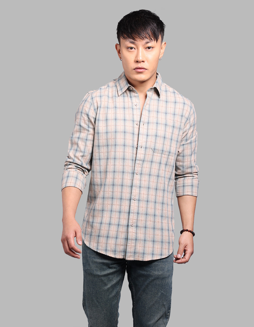 Teal Beige Full Sleeve Check Shirt