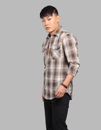 Khaki Full Sleeve Check Shirt