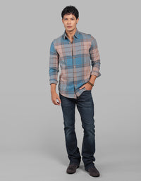 Blue Full Sleeve Linen Blend Check Shirt