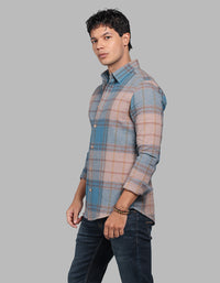 Blue Full Sleeve Linen Blend Check Shirt