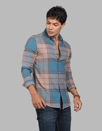 Blue Full Sleeve Linen Blend Check Shirt