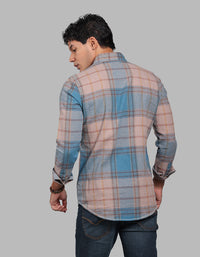 Blue Full Sleeve Linen Blend Check Shirt