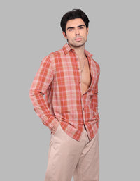 Orange Full Sleeve Check Shirt