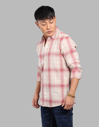 Light Pink Full Sleeve Linen Blend Check Shirt
