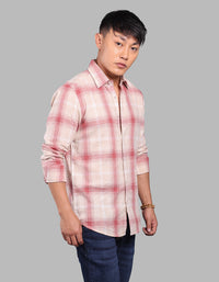 Light Pink Full Sleeve Linen Blend Check Shirt
