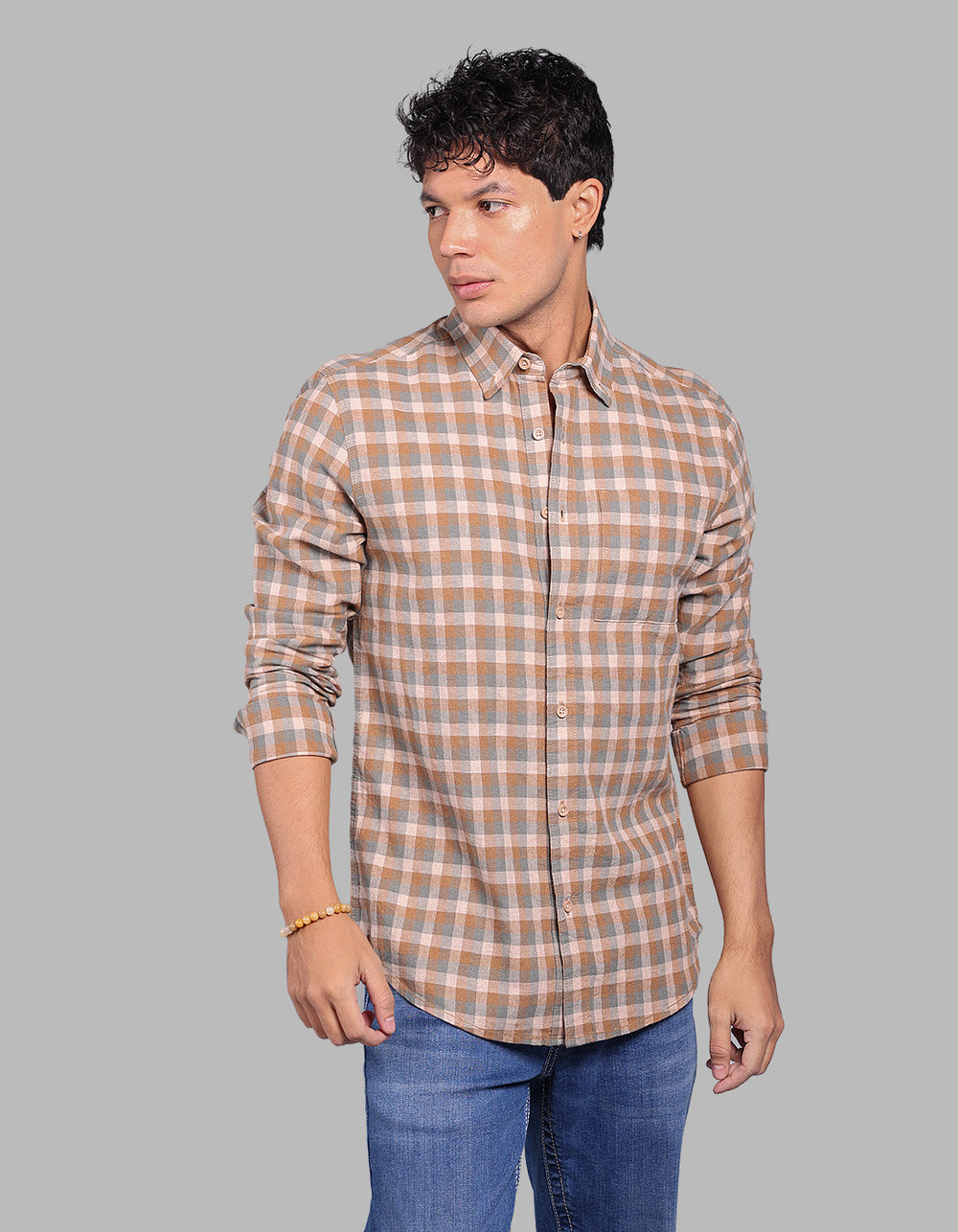 Earth Full Sleeve Linen Blend Check Shirt