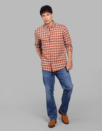 Rust Full Sleeve Linen Blend Check Shirt