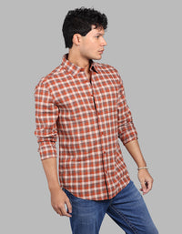 Rust Full Sleeve Linen Blend Check Shirt