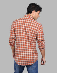 Rust Full Sleeve Linen Blend Check Shirt