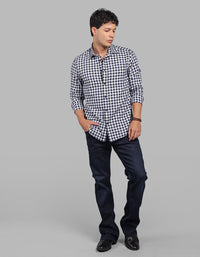 Navy Full Sleeve Linen Blend Check Shirt