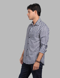 Navy Full Sleeve Linen Blend Check Shirt
