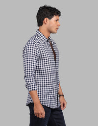 Navy Full Sleeve Linen Blend Check Shirt