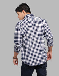 Navy Full Sleeve Linen Blend Check Shirt