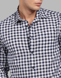 Navy Full Sleeve Linen Blend Check Shirt