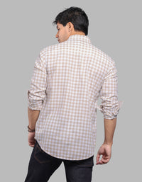 Beige White Full Sleeve Linen Blend Check Shirt