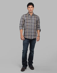 Green Navy Full Sleeve Linen Blend Check Shirt