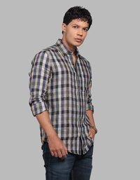 Green Navy Full Sleeve Linen Blend Check Shirt