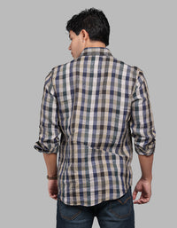 Green Navy Full Sleeve Linen Blend Check Shirt