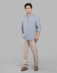 Blue Relax Slim Fit Linen Blend Short Kurta