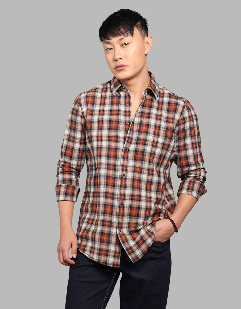 Rust Black Full Sleeve Check Shirt