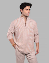 Orange  Relax Slim Fit Linen Blend Short Kurta