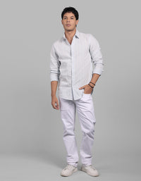 Sky Blue 100% Cotton Full Sleeve Stripe Shirt