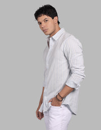 Sky Blue 100% Cotton Full Sleeve Stripe Shirt