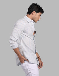 Sky Blue 100% Cotton Full Sleeve Stripe Shirt