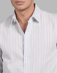 Sky Blue 100% Cotton Full Sleeve Stripe Shirt