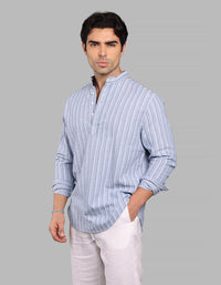 Sky Blue Relax Slim Fit Stripe Short Kurta
