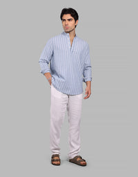 Sky Blue Relax Slim Fit Stripe Short Kurta