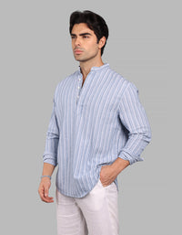 Sky Blue Relax Slim Fit Stripe Short Kurta